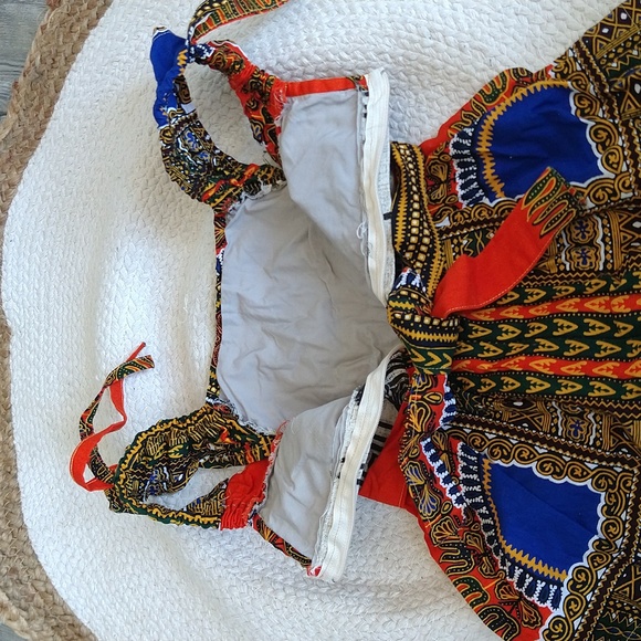 Handmade African Bright Orange & Blue Printed Zebra Dress - Picture 8 of 8